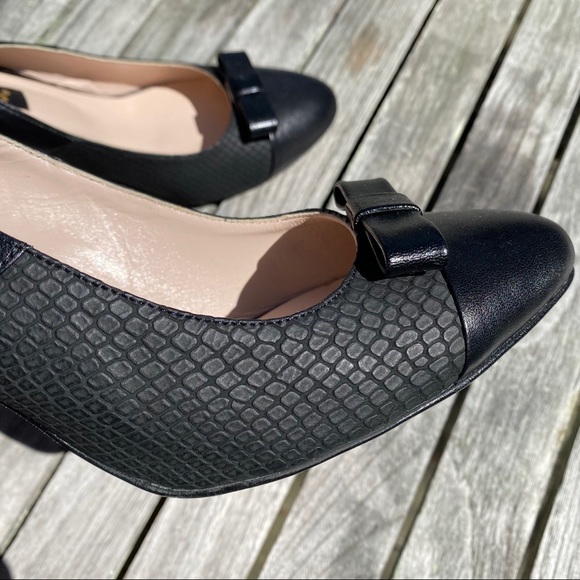 🖤 TANCA BLACK LEATHER BOW DETAIL ROUND TOE OPEN HEEL CLASSIC HEELS! - Picture 4 of 16